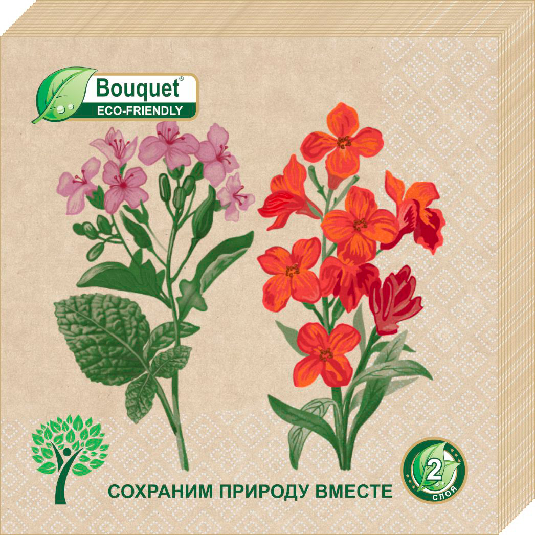 Салфетки Bouquet eco-friendly бумажные крафтовые примулы 33х3 2сл 25л - фото 1