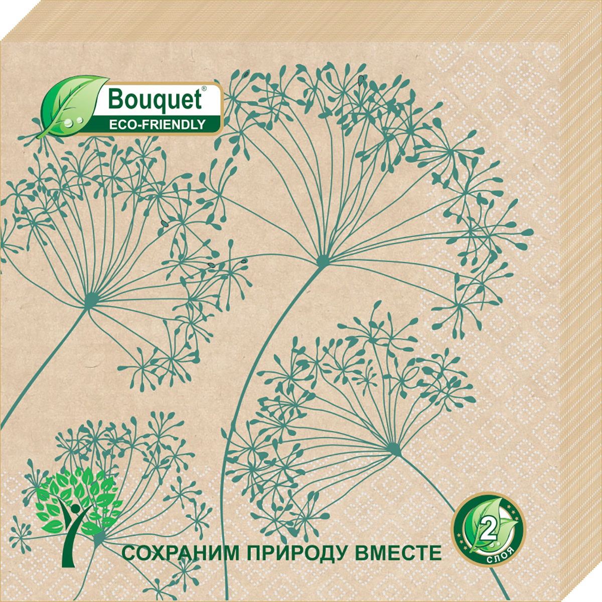 Салфетки Bouquet eco-friendly бумажные крафтовые гармония 33х33 2сл 25л салфетки бумажные однослойные гармония а