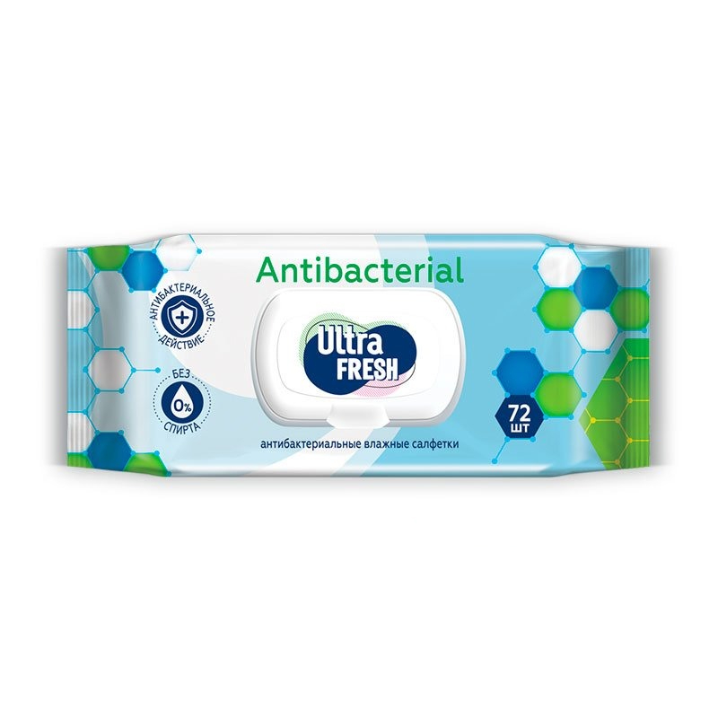 Влажные салфетки Ultrafresh Antibacterial 72 шт с клапаном влажные салфетки babyline для чувствительной кожи с экстрактом миндаля 80 шт
