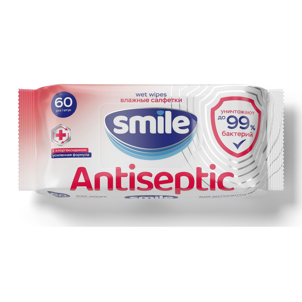 Влажные салфетки Smile с хлоргексидином 60 шт салфетки влажные антибактериальные salfeti с клапаном 72 шт