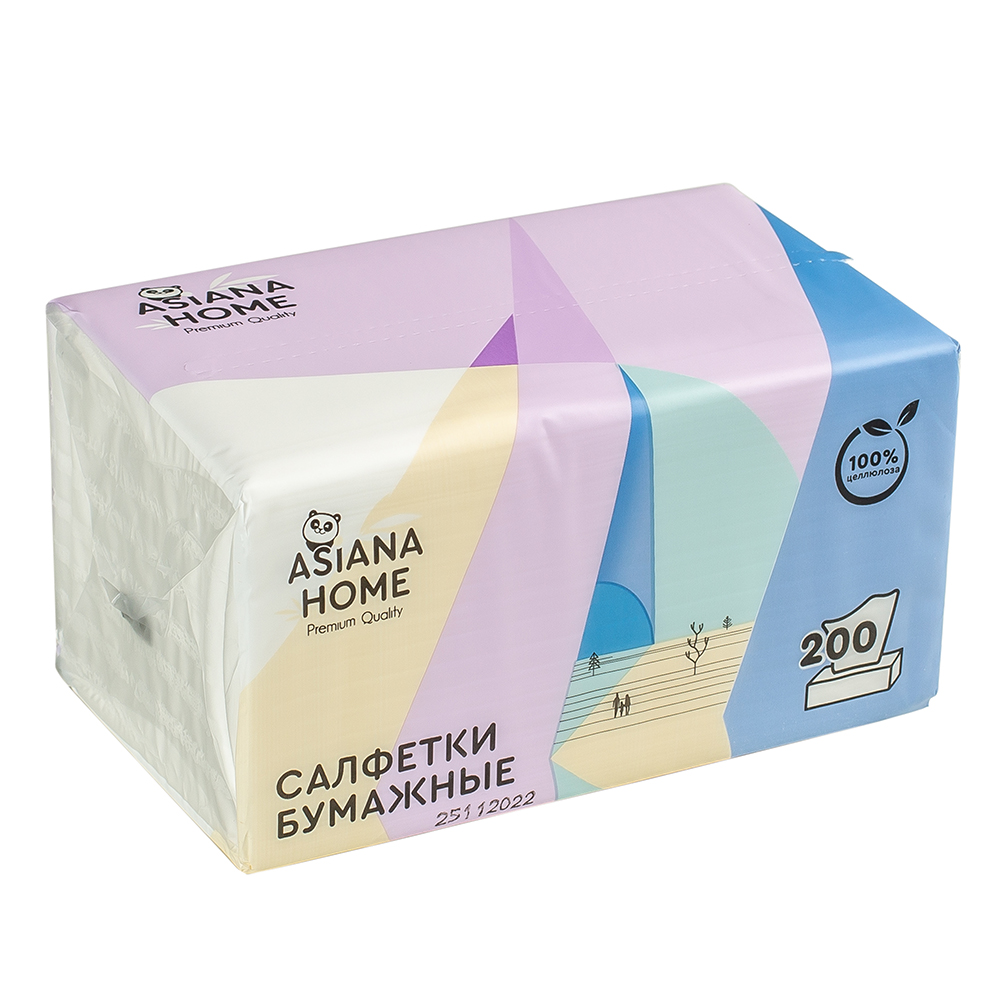 Салфетки бумажные двухслойные Asiana Home белые неароматизированные 200 шт premial салфетки бумажные двухслойные белые в коробке нон стоп 100