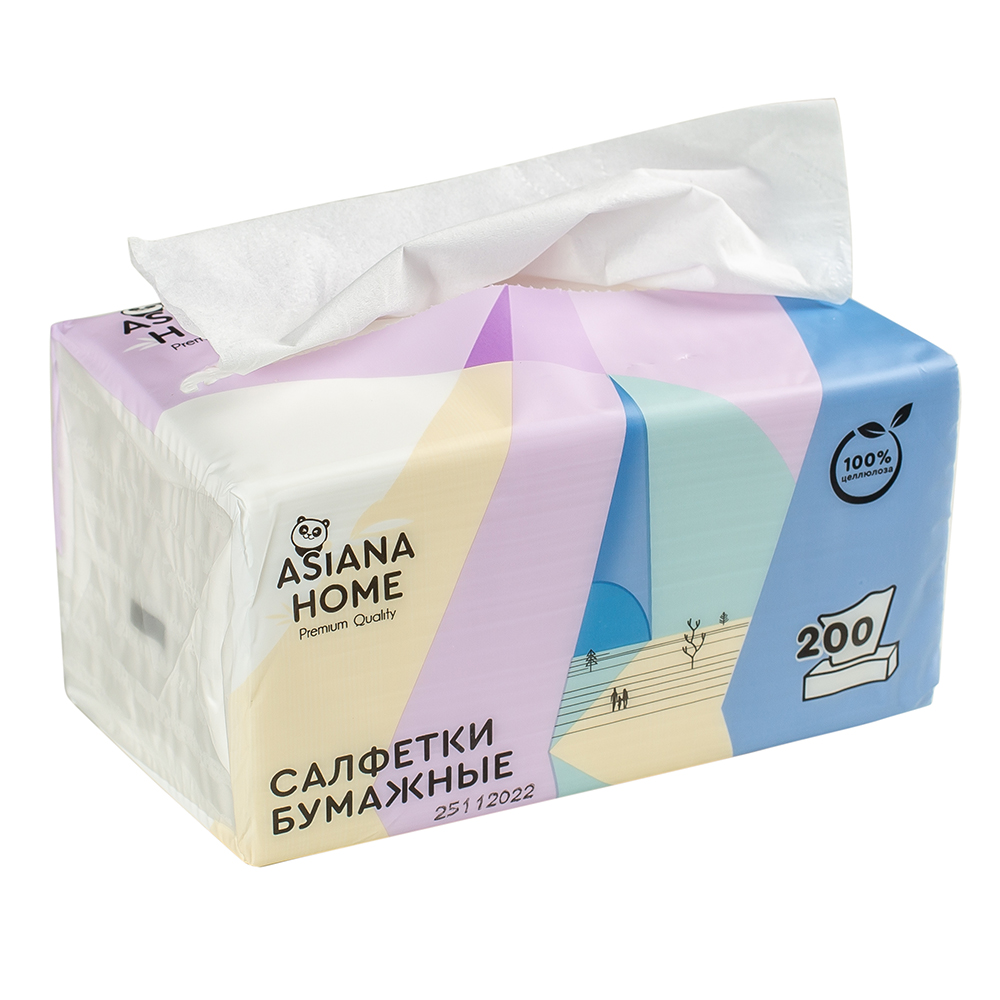 Салфетки бумажные двухслойные Asiana Home белые неароматизированные 200 шт, цвет белый - фото 2