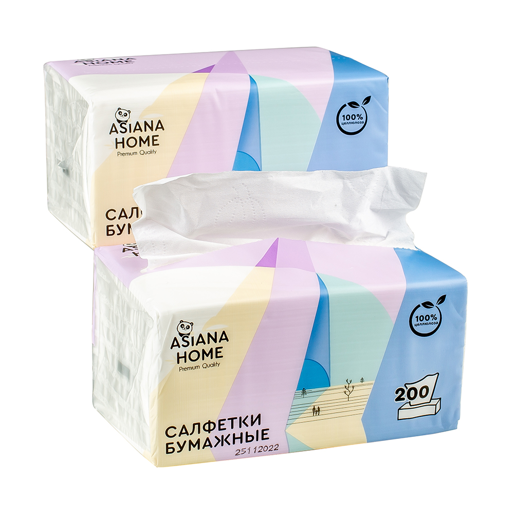 Салфетки бумажные двухслойные Asiana Home белые неароматизированные 200 шт, цвет белый - фото 3