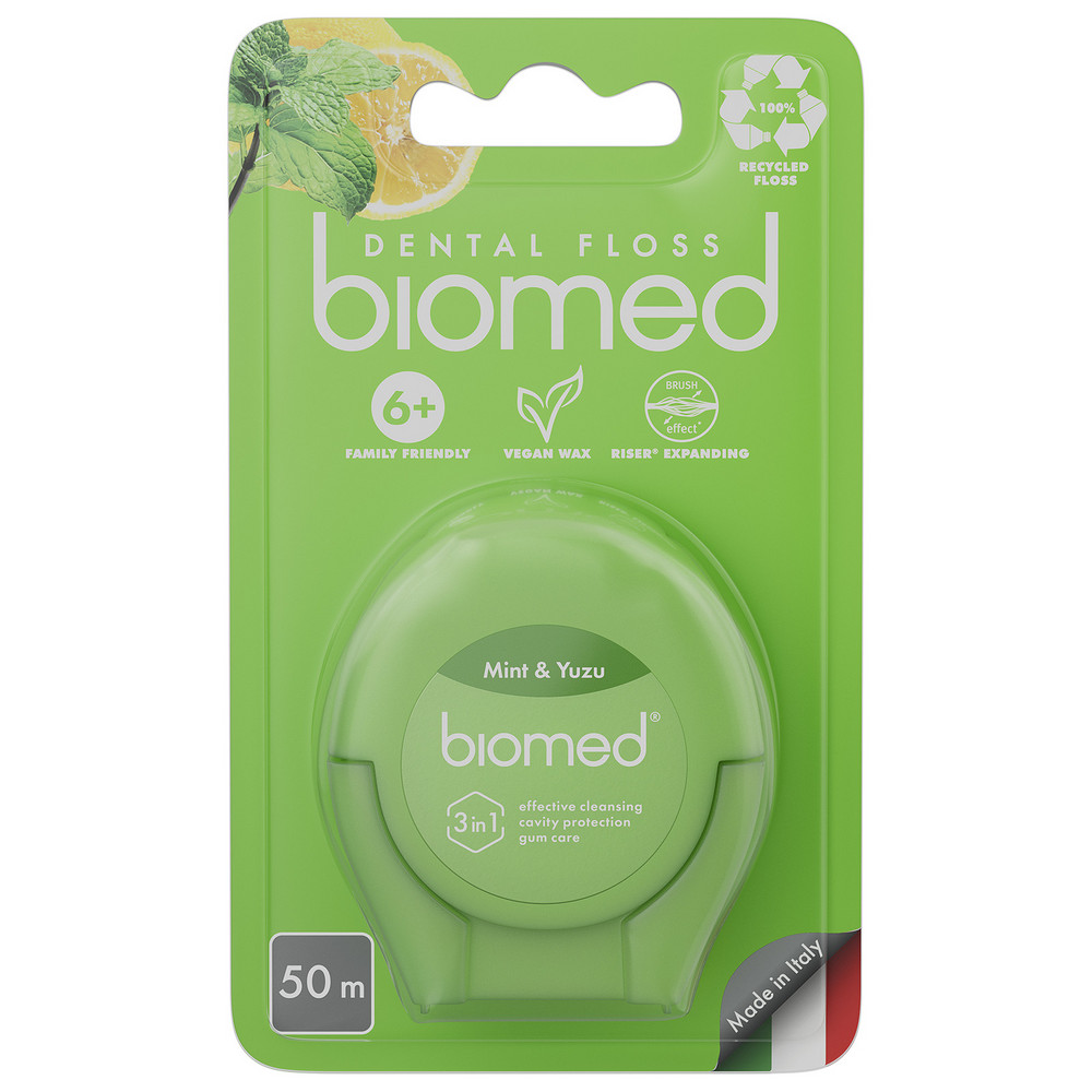 Зубная нить BioMio Biomed c ароматом МЯТЫ-ЮДЗУ 50 м нить зубная biomio biomed кокос и манго 50 м