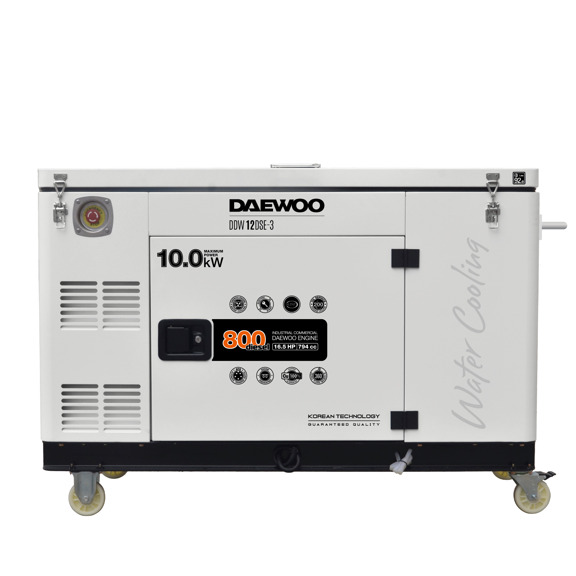 Генератор дизельный с водяной системой охлаждения DAEWOO DDW 12 DSE-3, цвет белый