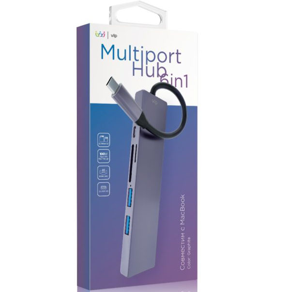 USB-разветвитель VLP USB-C-Multiport Hub 6 в 1, цвет серый - фото 2