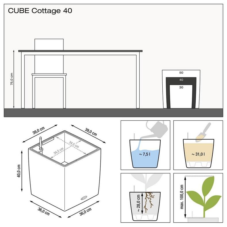 фото Кашпо с автополивом lechuza trend cottage 40x40x40 песок (15386)