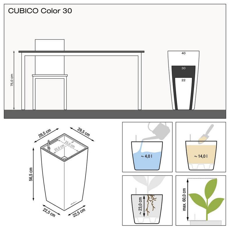 фото Кашпо с автополивом lechuza trend cubico 30x30x56 белое (13130)