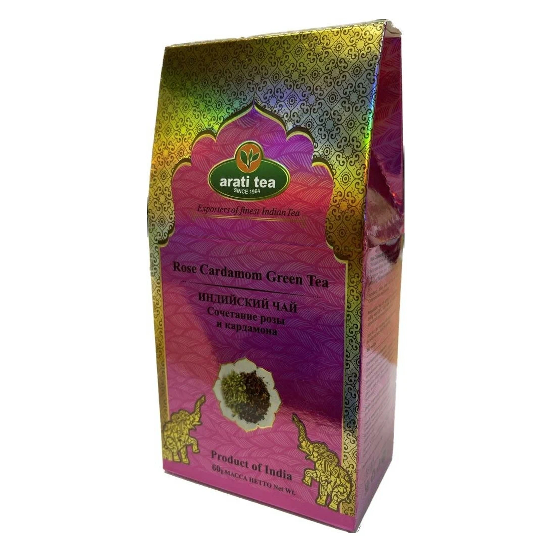 Чай Arati Tea Зеленый Ассам роза с кардамоном, 60 г