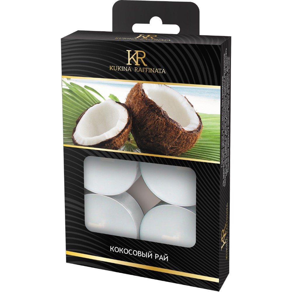 Свеча чайная ароматическая Kukina Raffinata кокосовый рай 6 шт, цвет белый - фото 1