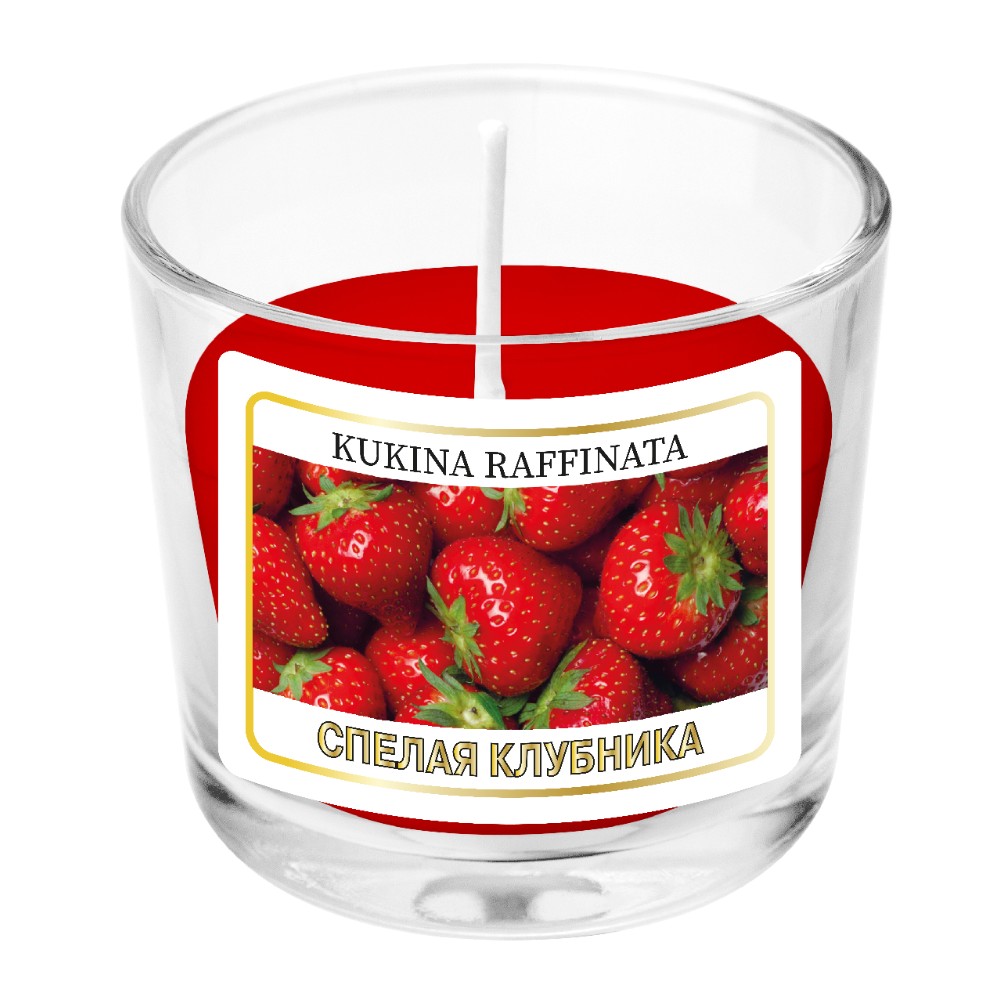 Свеча ароматическая в подсвечнике Kukina Raffinata спелая клубника 90 мл, цвет красный - фото 1