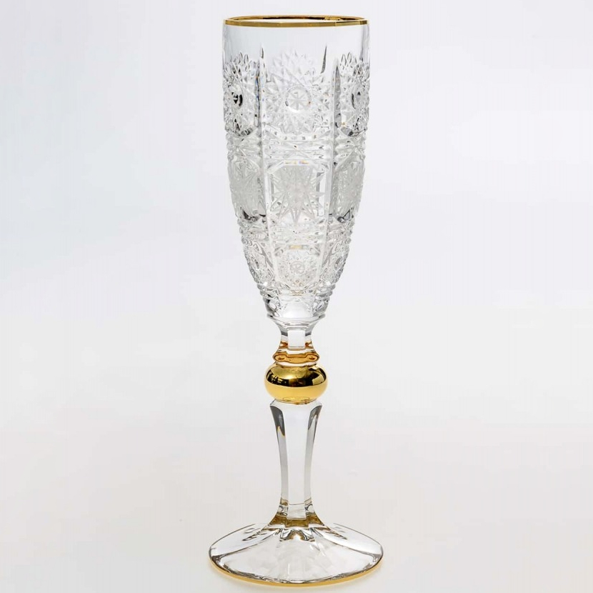 Набор бокалов для шампанского Bohemia Jihlava 500pk отводка золото, золотой шар 180 мл 6 шт, цвет прозрачный - фото 1
