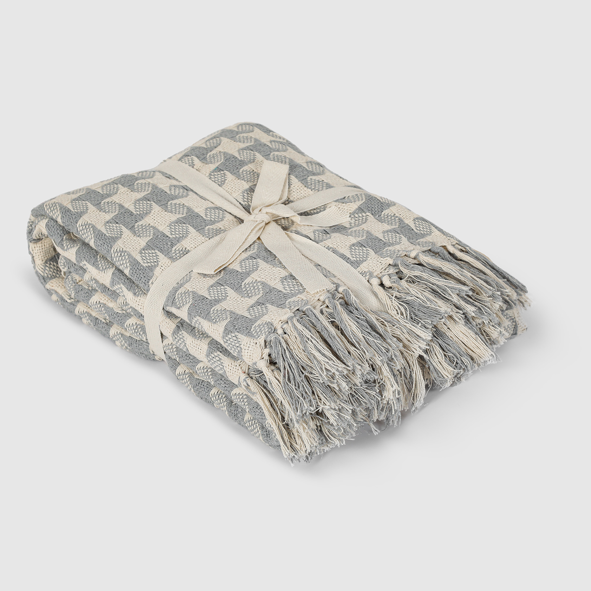 Плед Homelines textiles Peid-de-Poule grey серый 140х200 см, цвет бежевый - фото 1