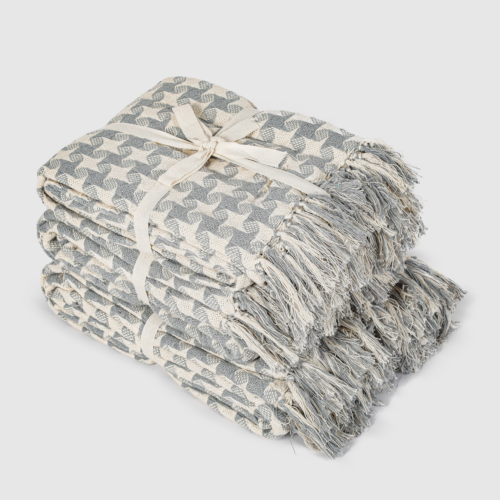 Плед Homelines textiles Peid-de-Poule grey серый 140х200 см, цвет бежевый - фото 4