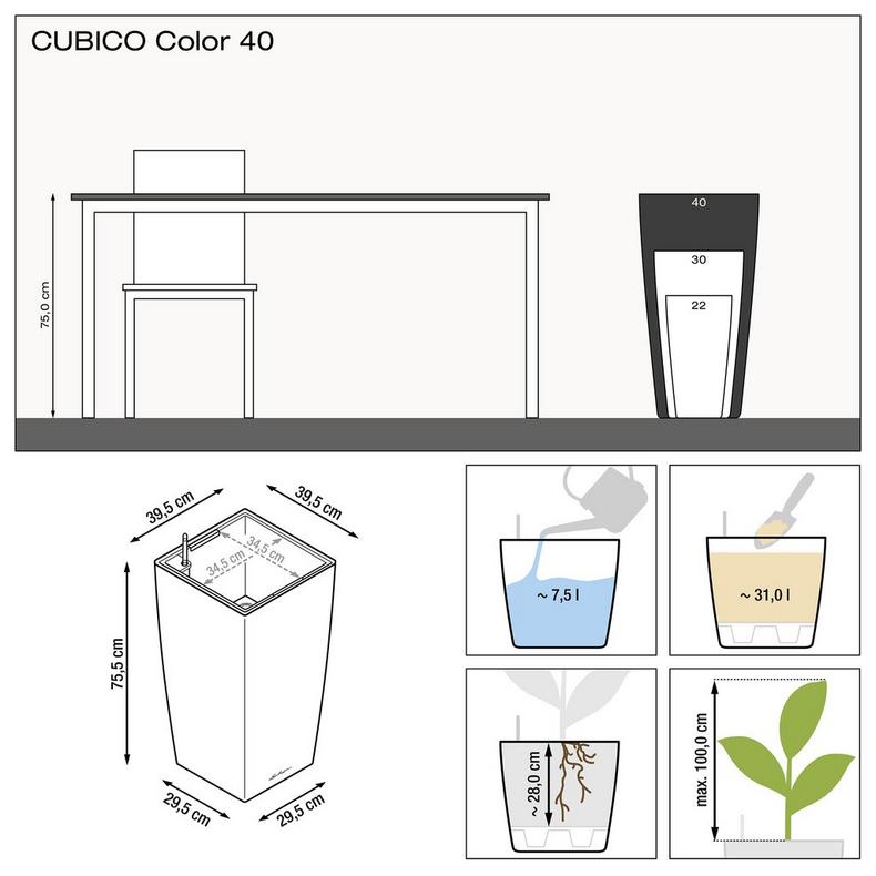 фото Кашпо с автополивом lechuza trend cubico 40x40x75 серый