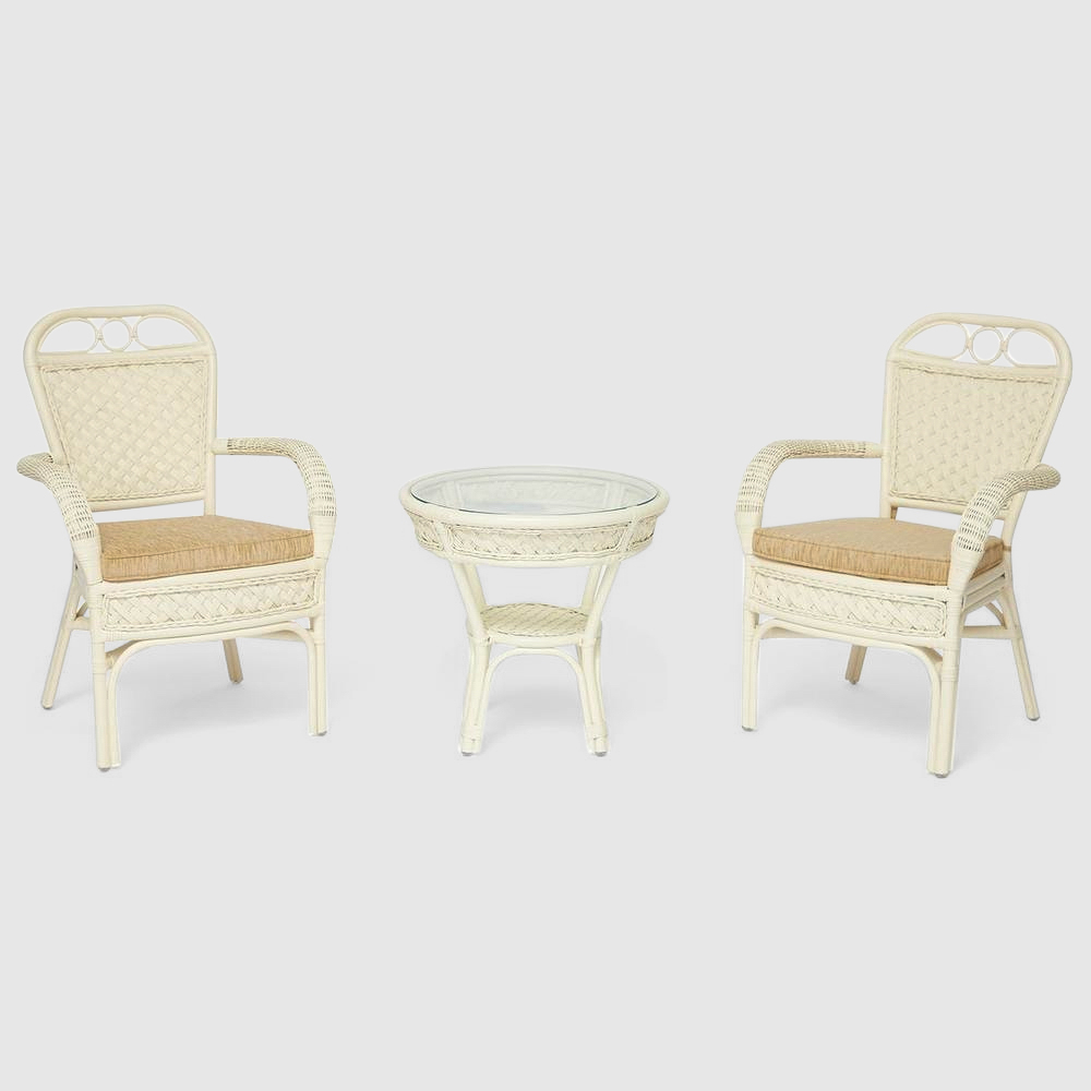 Комплект с подушками ТС Ротанг белый 3 предмета террасный комплект стол со стеклом 2 кресла tetchair pelangi ротанг walnut грецкий орех