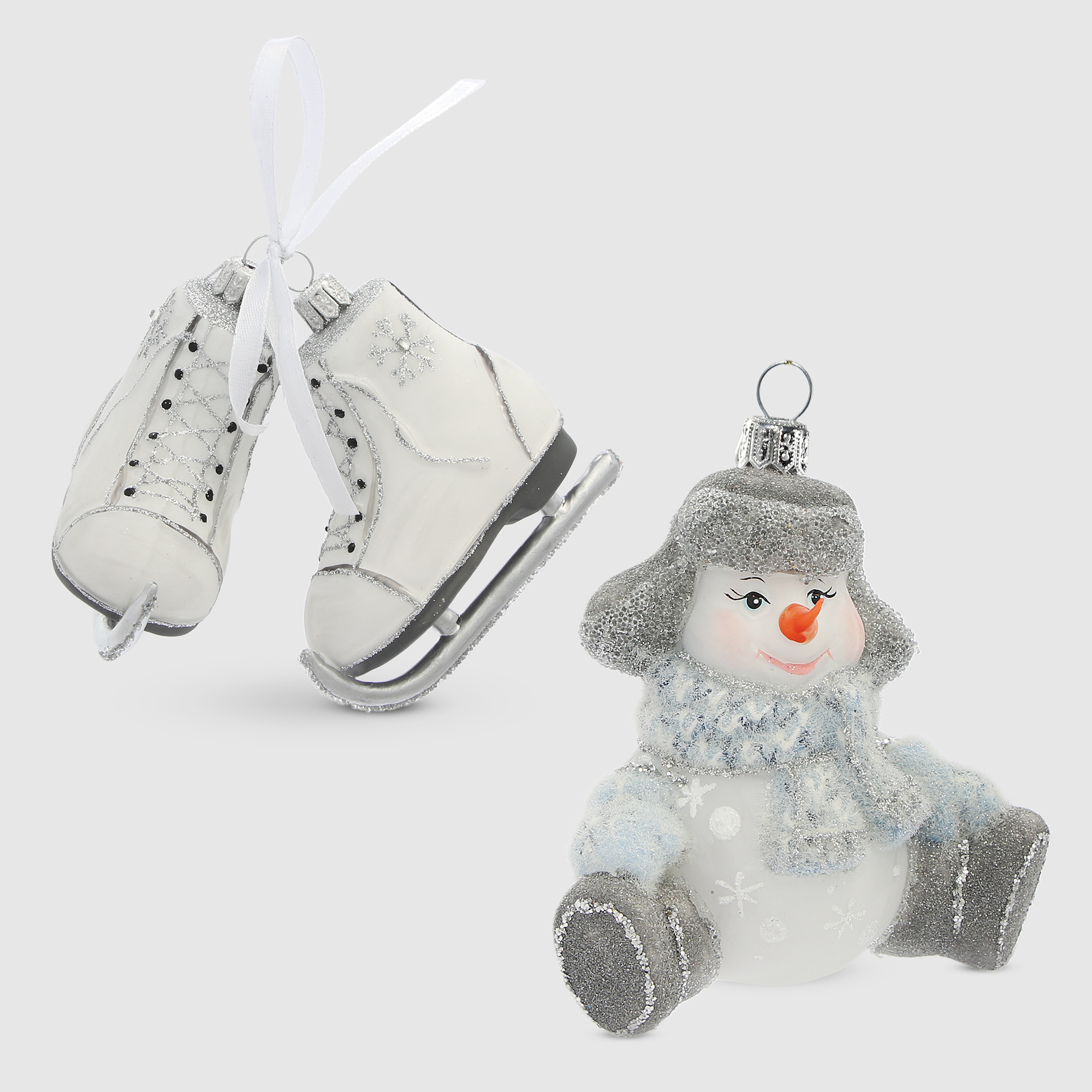 Набор елочных игрушек Irena снеговик и коньки 2 шт, цвет белый