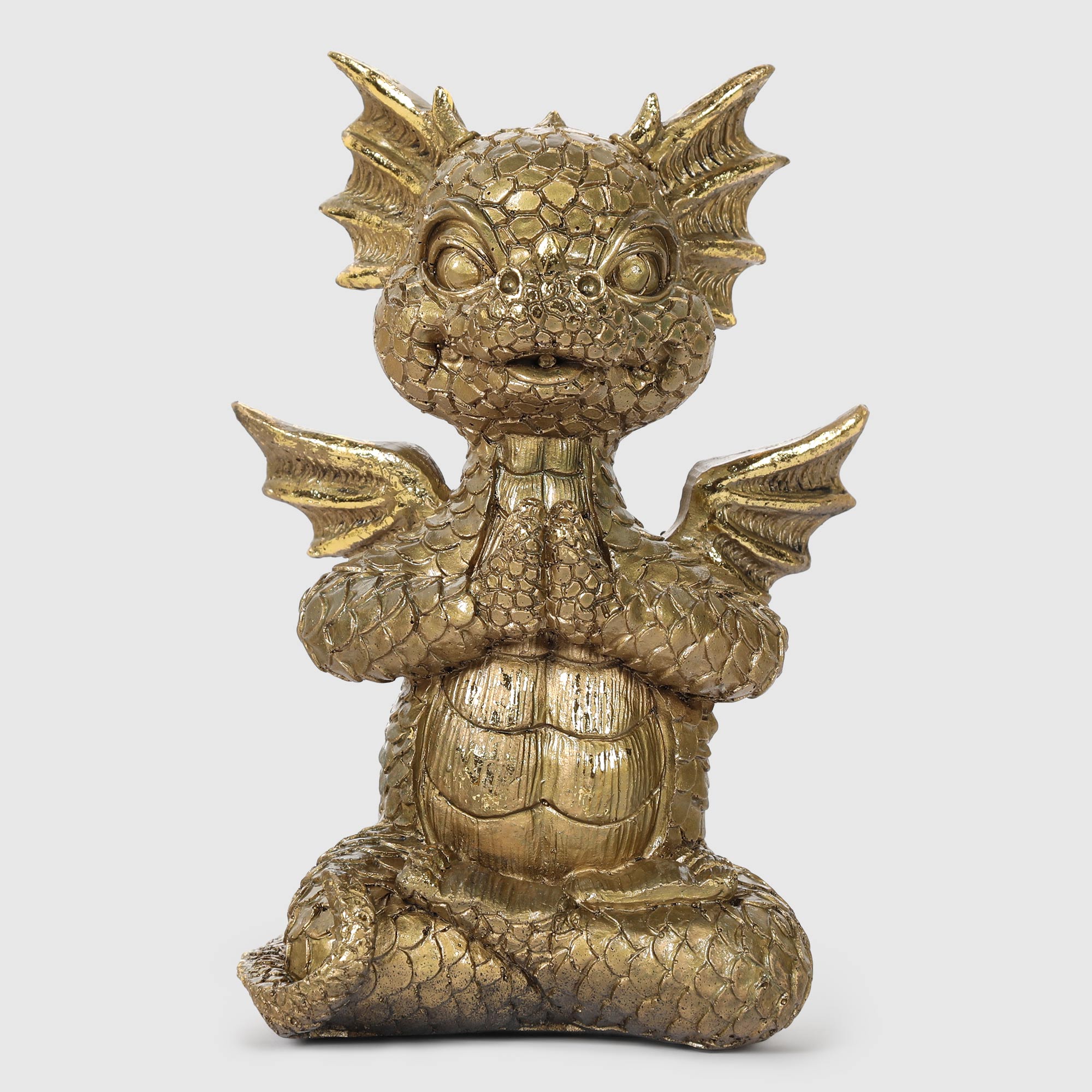 Декоративная Новогодняя фигура Полиформ Символ года Дракоша-йога бронза 18 см