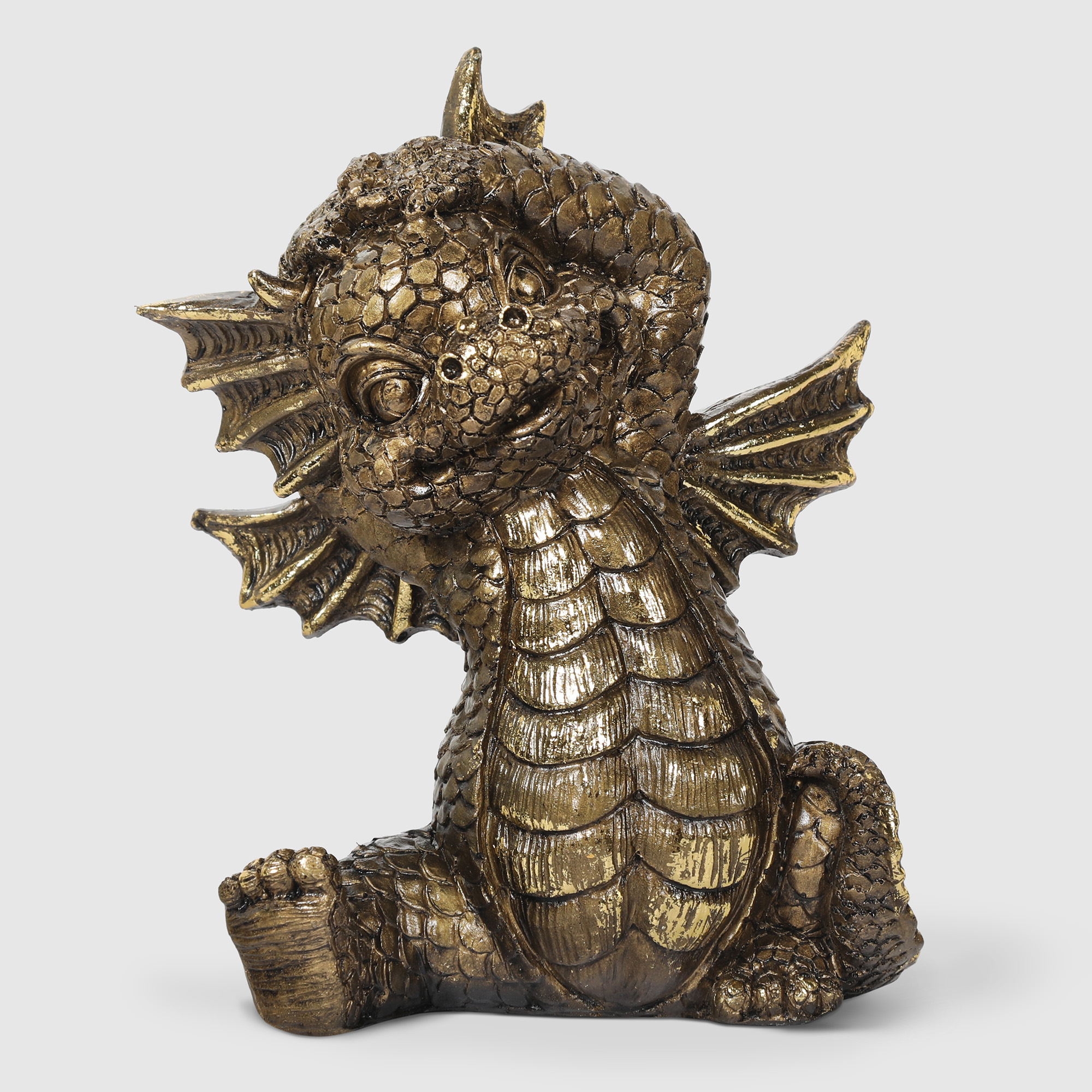 Декоративная Новогодняя фигура Полиформ Символ года Дракоша веселый бронза 18 см