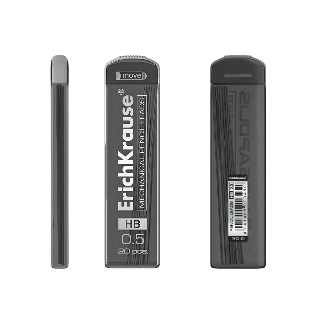 Грифели Erich Krause Megapolis Concept для механических карандашей 0,5 мм HB 20 шт в футляре, цвет черный - фото 2