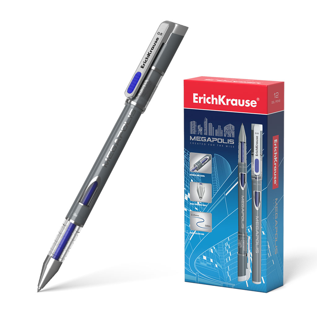 Ручка гелевая Erich Krause Megapolis Gel синяя ручка гелевая erich krause r 301 original gel stick 0 5 черная