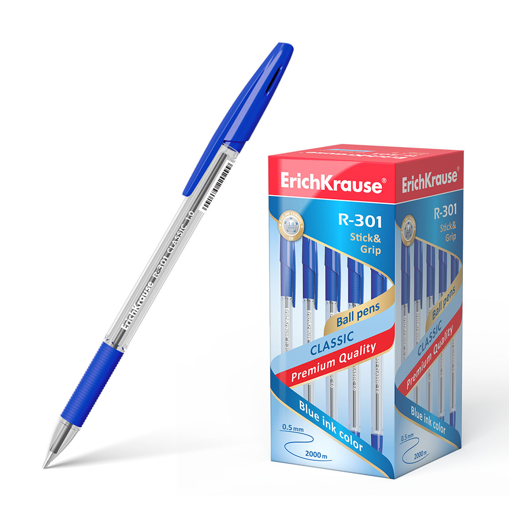 Ручка шариковая Erich Krause R-301 Classic Stick&Grip 1.0 синяя ручка шариковая erich krause natural life stick синяя в ассортименте