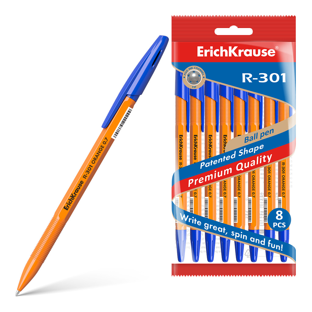 Ручка шариковая Erich Krause R-301 Orange Stick 0,7 синяя