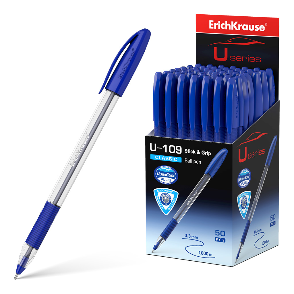 Ручка шариковая Erich Krause U-109 Classic Stick&Grip 1.0 Ultra Glide Technology синяя
