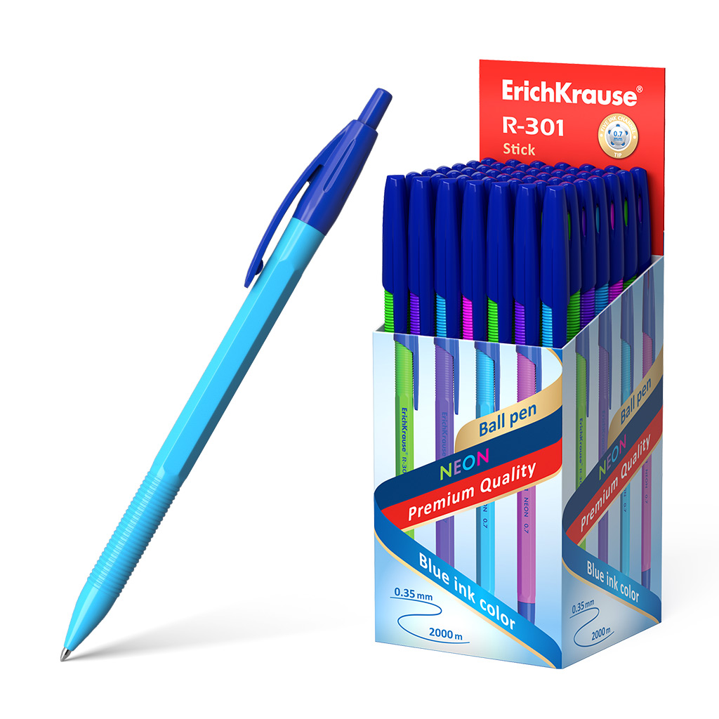 Ручка шариковая автоматическая Erich Krause R-301 Neon Matic 0,7 синяя в ассортименте ручка шариковая erich krause ergoline kids ultra glide technology 0 35 мм синяя