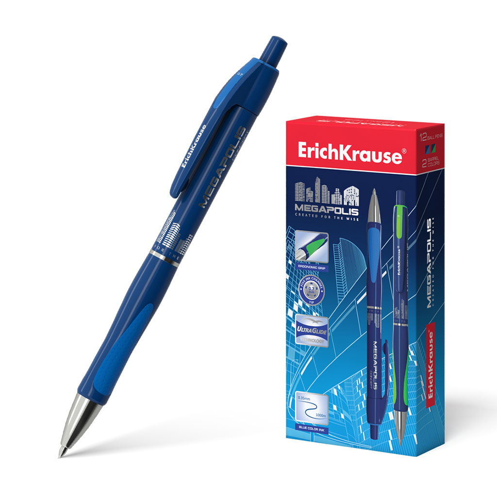 Ручка шариковая автоматическая Erich Krause Megapolis Concept синяя в ассортименте