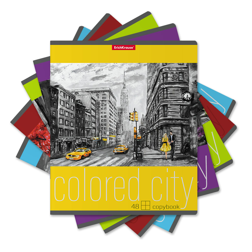 Тетрадь общая ученическая Erich Krause Colored City в клетку A5+ 48 листов в ассортименте тетрадь в клетку listoff graffity а5 96 листов в ассортименте