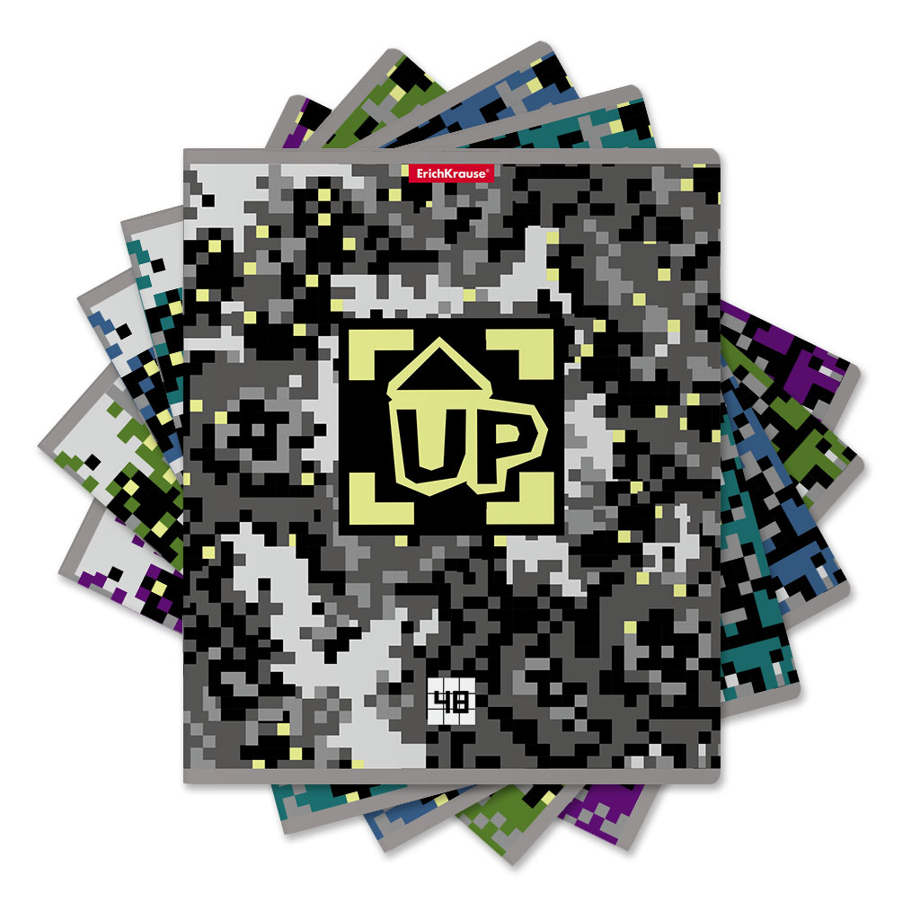 Тетрадь общая ученическая Erich Krause Pixel Game в клетку A5+ 48 листов выборочный УФ-лак в ассортименте визитница на 18 листов