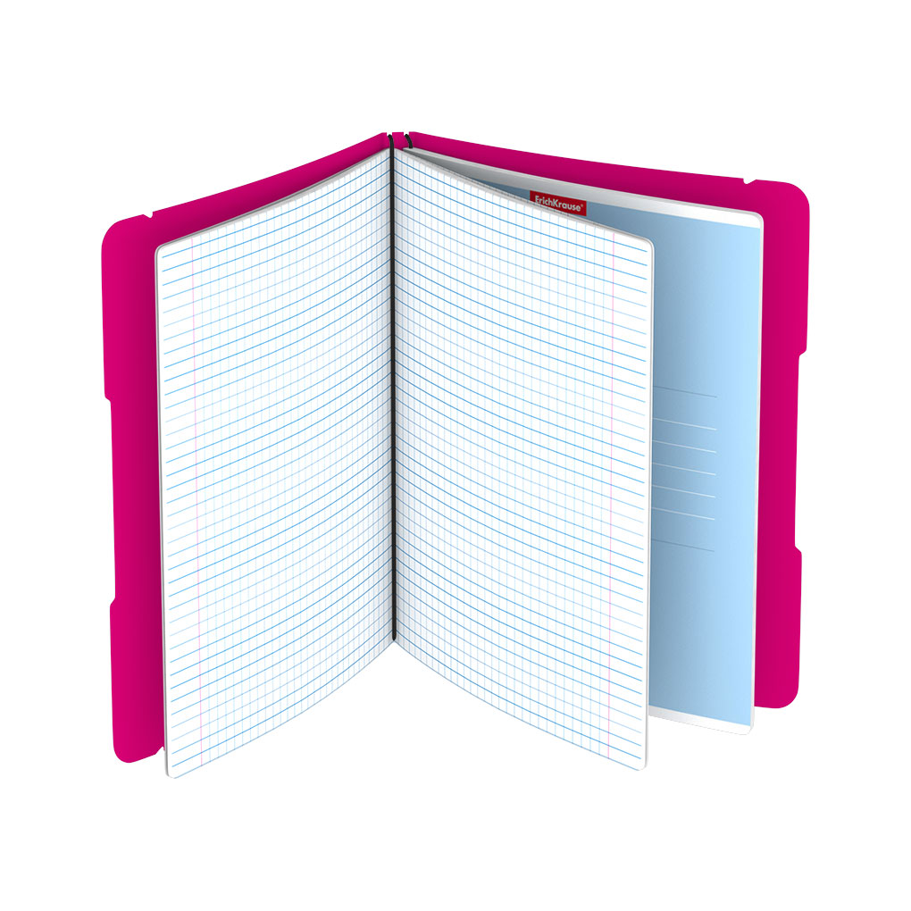 Тетрадь общая ученическая в съемной пластиковой обложке Erich Krause FolderBook Neon розовый в клетку А5+ 2x48 листов - фото 2