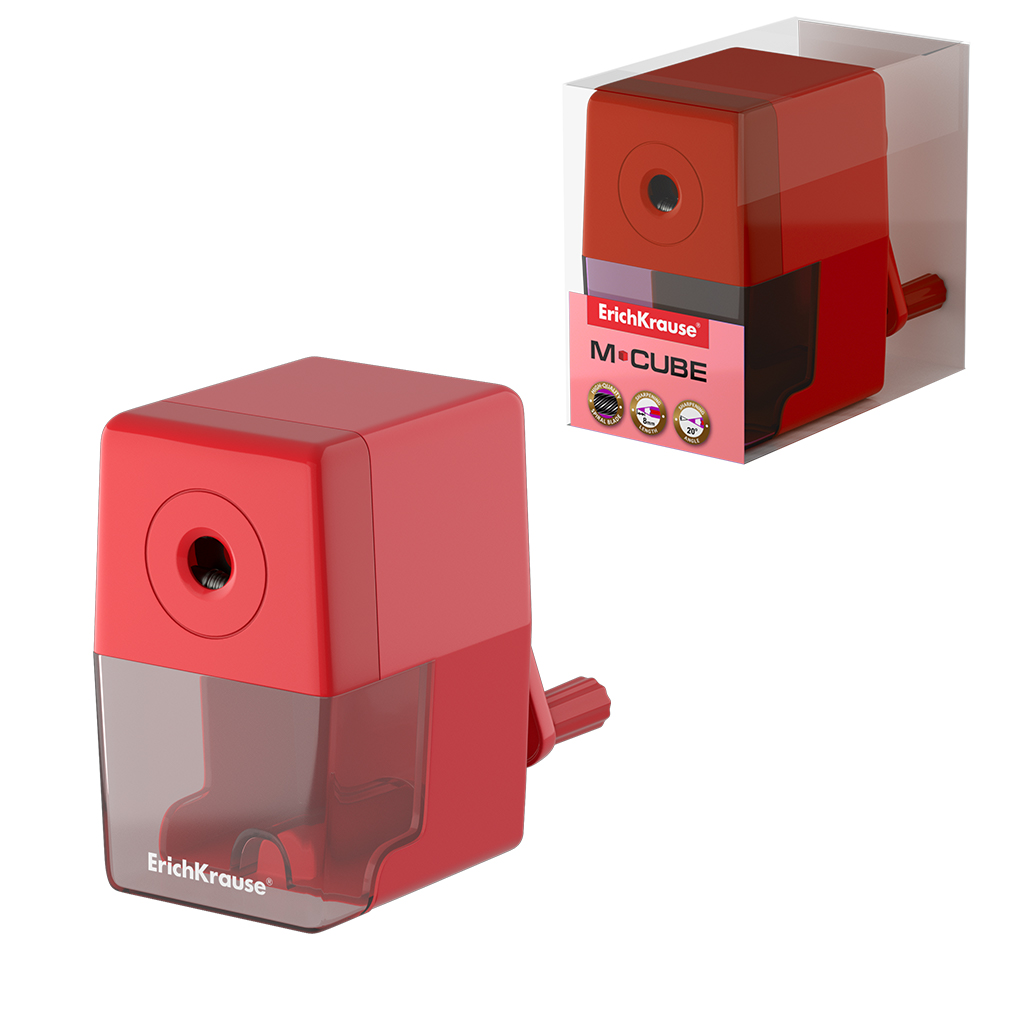 Точилка механическая Erich Krause M-Cube с контейнером красный точилка механическая erich krause m cube с контейнером белый