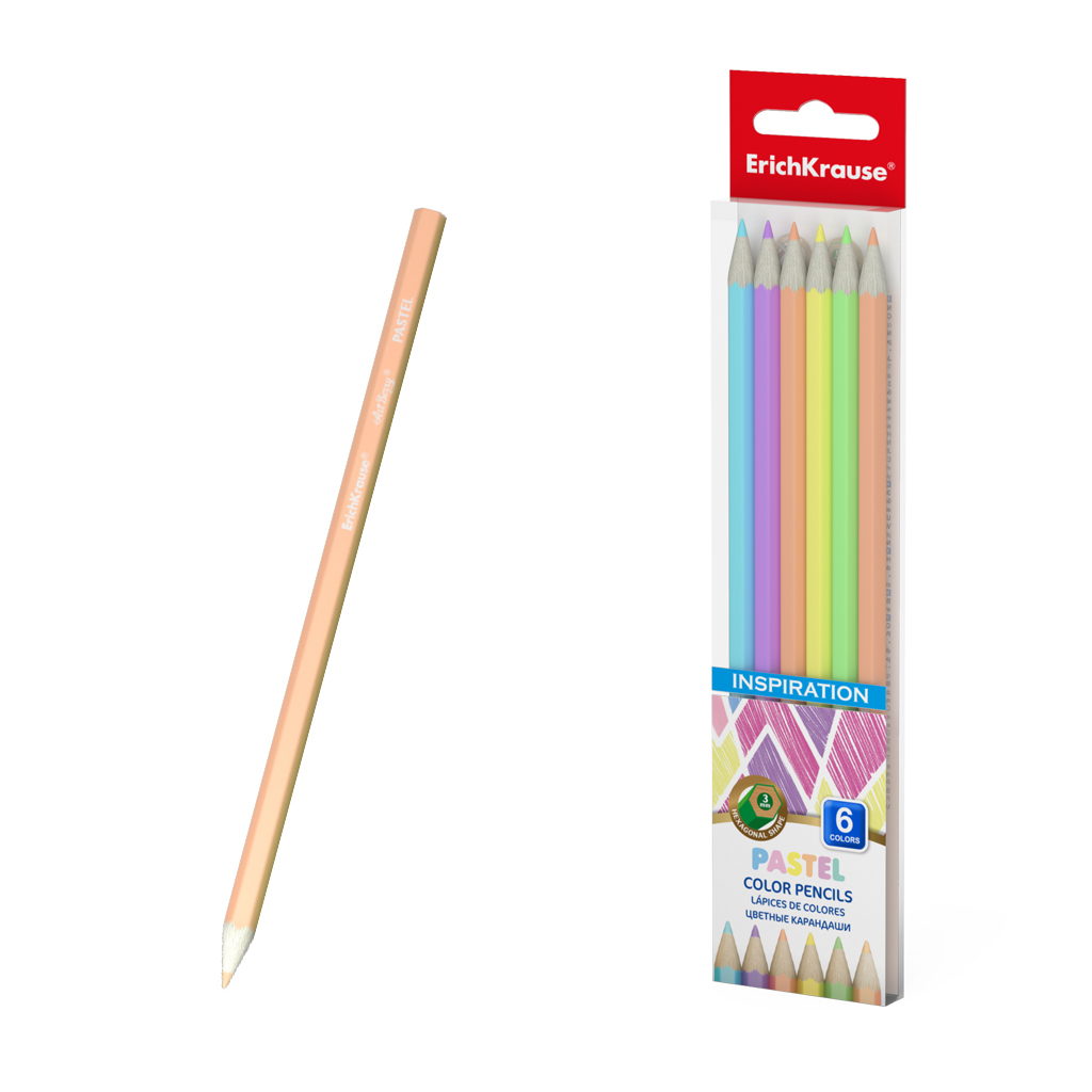 Цветные карандаши шестигранные Erich Krause Inspiration Pastel 6 цветов пластиковые ные карандаши шестигранные artberry 6 ов