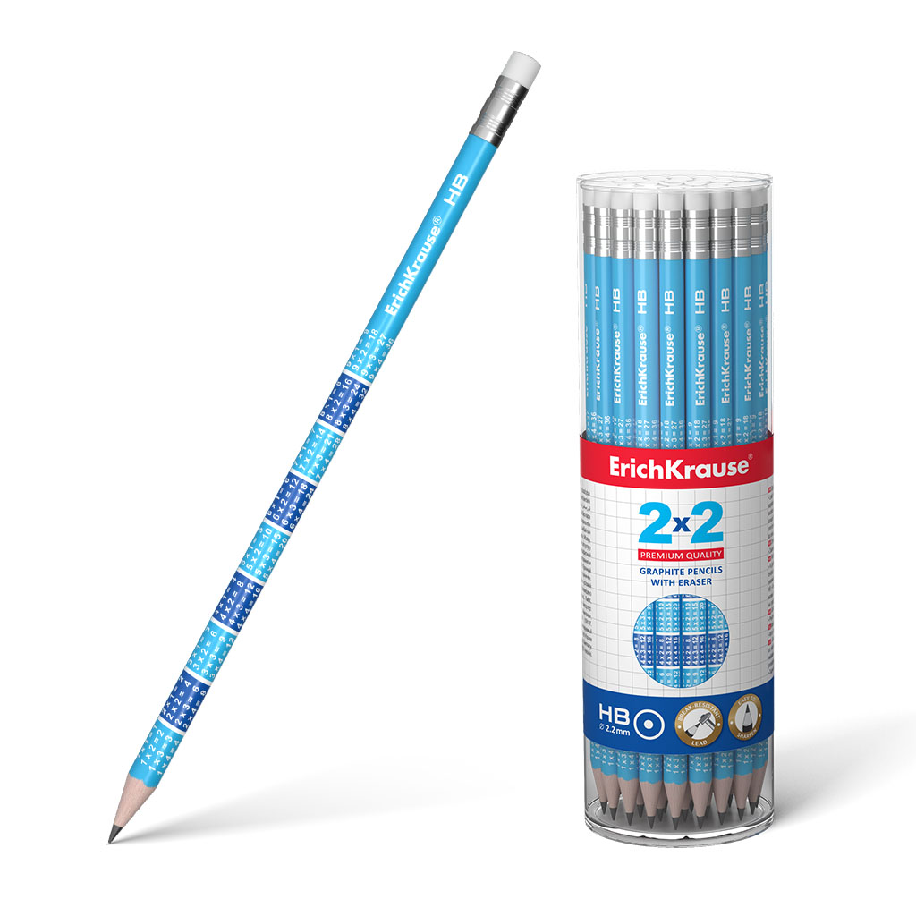 Чернографитный круглый карандаш Erich Krause с ластиком 2x2 HB набор маркеров для декорирования и рисования brauberg