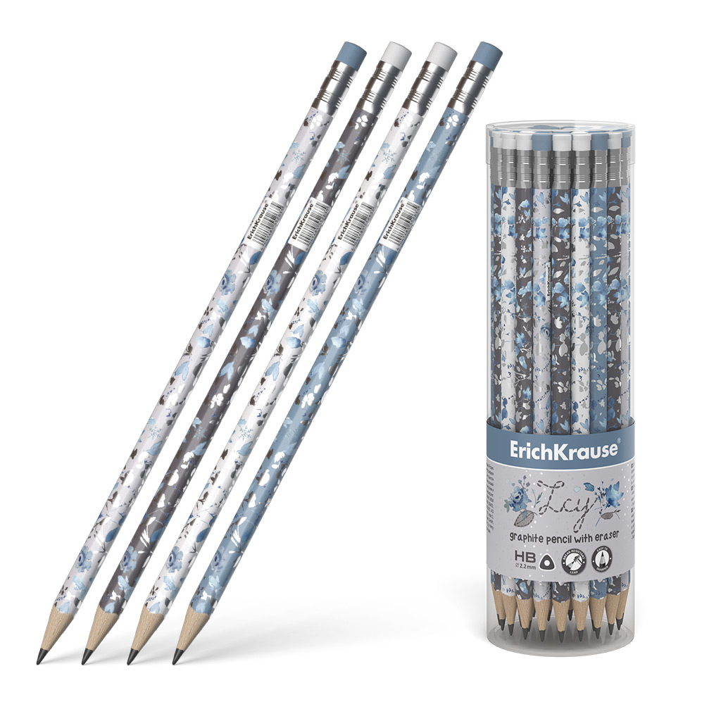 Чернографитный трехгранный карандаш Erich Krause Frozen Beauty с ластиком HB в ассортименте набор для рисования смешарики нюша и панди 35 предметов
