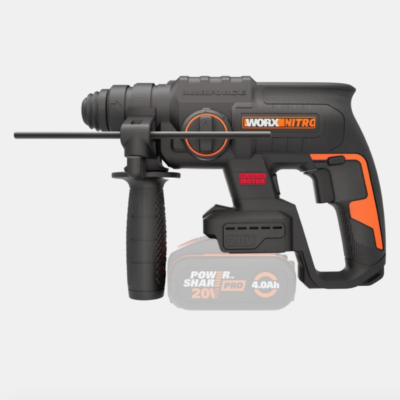 фото Перфоратор аккумуляторный бесщеточный worx wx381, 20в, 4ач x1, зу 2а, кейс