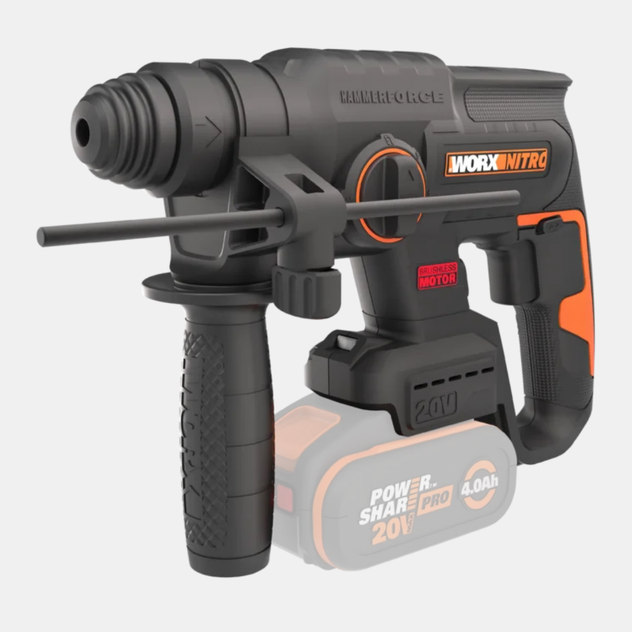 фото Перфоратор аккумуляторный бесщеточный worx wx381, 20в, 4ач x1, зу 2а, кейс