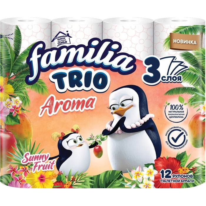 Туалетная бумага Familia Trio Sunny fruit 3 слоя 12 рулонов