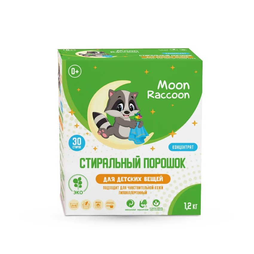 Порошок для стирки Moon Raccoon детский 1200г средство для стирки детского белья 1л