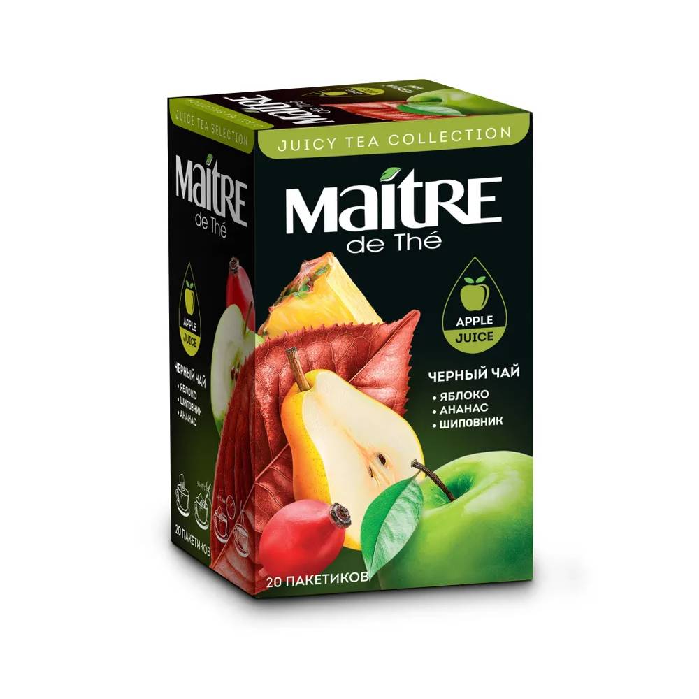 Чай черный Мэтр яблоко-ананас, 20 x 2 г сок сады придонья зелёное яблоко 1 литр