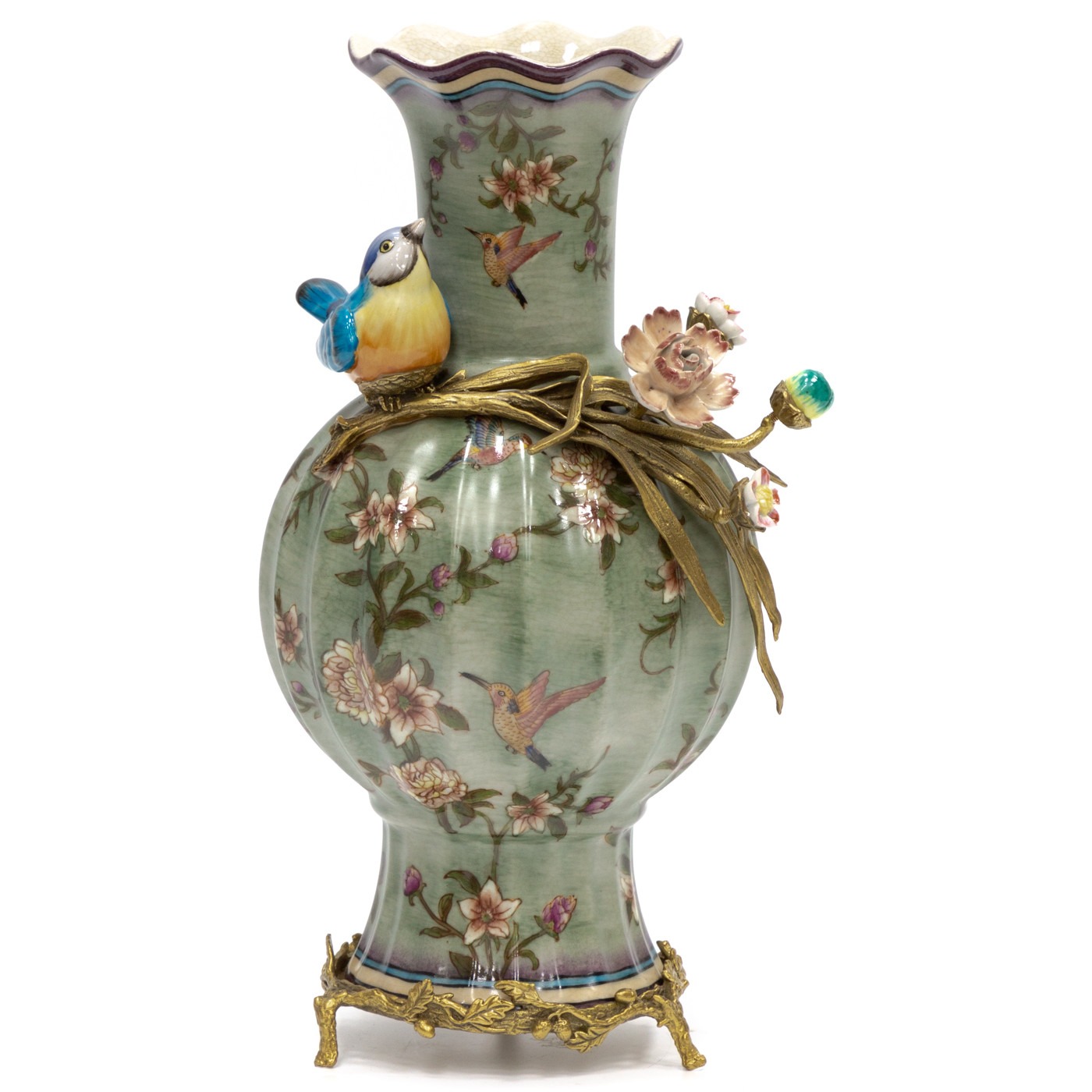 Ваза с птичкой Glasar зеленая 26x21x38 см ваза фарфоровая с бронзой 25х25х33 см wah luen handicraft