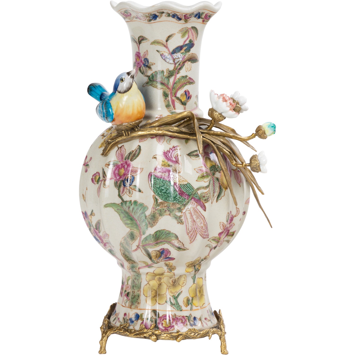 Ваза с птичкой Glasar белая 26x21x38 см ваза фарфоровая с бронзой 25х25х33 см wah luen handicraft