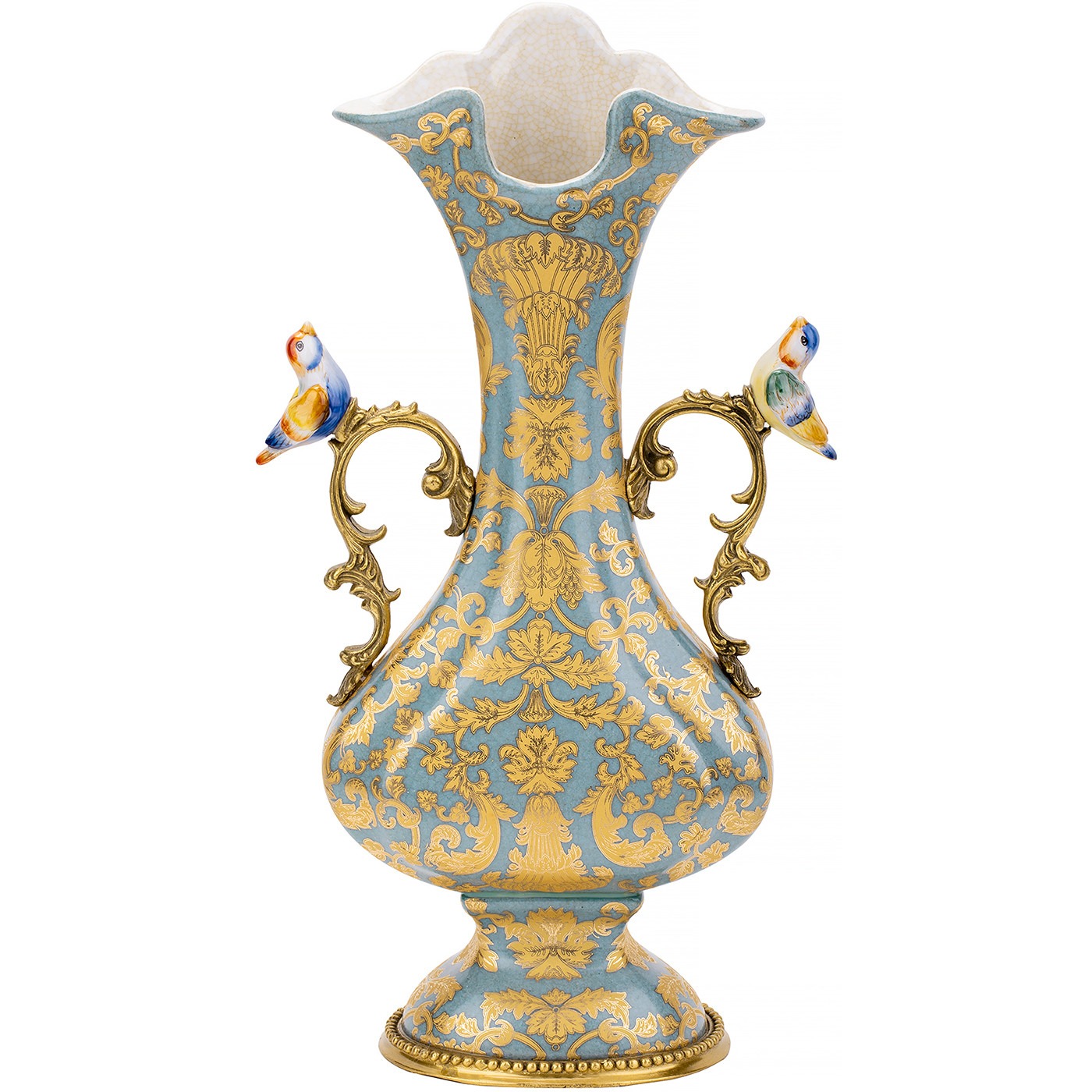 Ваза с птичками Glasar голубая 17х10х33 см ваза фарфоровая с бронзой 25х20х46 см wah luen handicraft