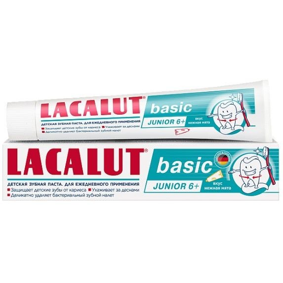 Детская зубная паста LACALUT basic junior нежная мята 6+ 60 гр kids детская гелевая зубная паста ледяной арбуз без фтора 65 г