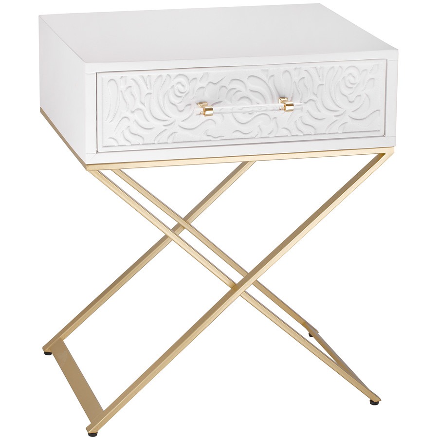 Столик Glasar с ящиком белый 50х40х60 см журнальный столик металлический приставной genglass kniso white ggt 11 3