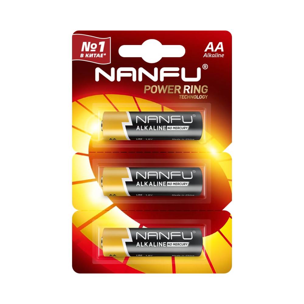 Батарейка Nanfu Alkaline AA 2+1 3 шт, цвет черный, размер AA