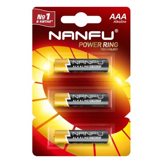 Батарейка Nanfu Alkaline AAA 2+1 3 шт батарейка алкалиновая rexant alkaline aaa 1 5v упаковка 24 шт 301013 цена за 1 шт rexant арт 30 1013