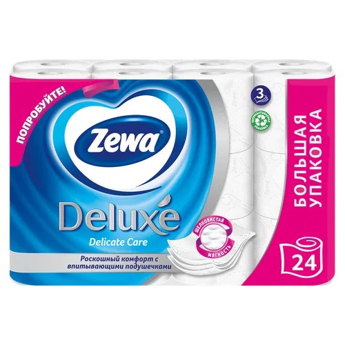 Туалетная бумага Zewa Deluxe 3-х слойная белая 24 рулона, цвет белый - фото 1
